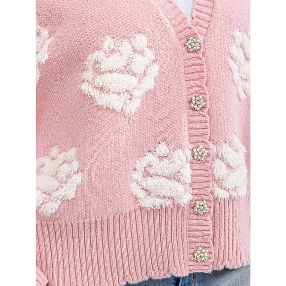 AndTheWhy Long Sleeve Button Cardigan with Flower detail - Plus 1X/2X, & 2X/3X - Picture 4 of 4